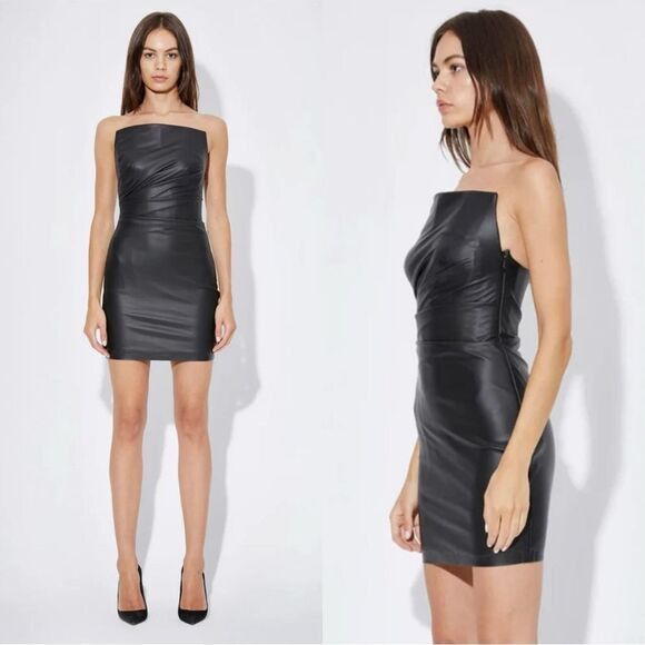 NWT RtA Poppy Mini Black Dress Faux Leather Strapless Body-Con Size 4 - Picture 1 of 12